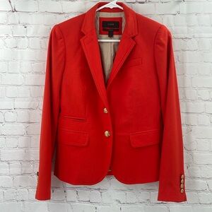 J. Crew 100% Wool Orange Red Schoolboy Size 0 Women’s Blazer Fitted Lined